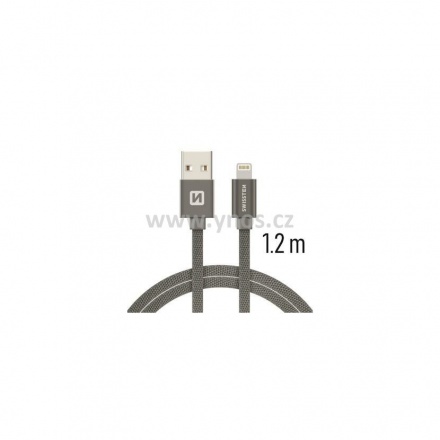 SWISSTEN TEXTILE datový kabel USB - (LIGHTNING) 1.2m šedá 71523202