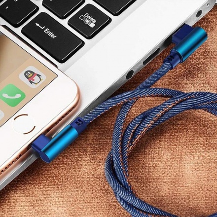 USB Kabel  - 90° kovové koncovky T68 na micro USB, 1 metr modrá 5478965230