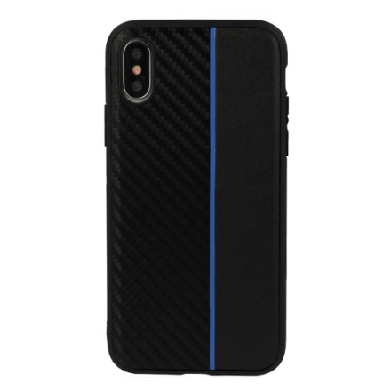 Pouzdro MOTO CARBON Case pro Huawei Y5 2018 Černá s modrým pruhem 55222