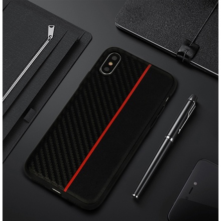 Pouzdro MOTO CARBON Case Samsung A600 Galaxy A6 2018 Černá s červeným pruhem 55348