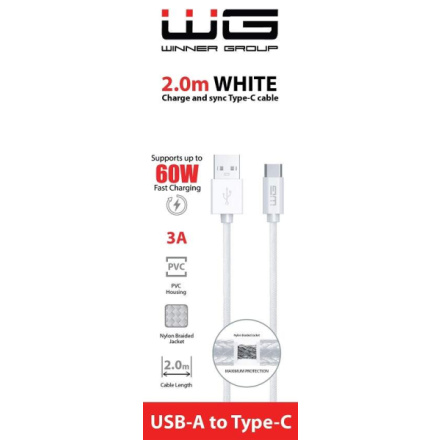 WINNER USB-A/USB-C KABEL 3A 2 M BÍLÝ 10168