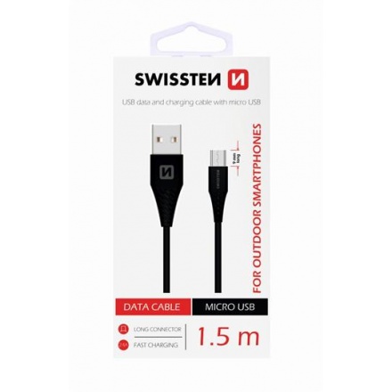 Swissten datový kabel USB - microUSB 1.5m / 9 mm černá 71504303