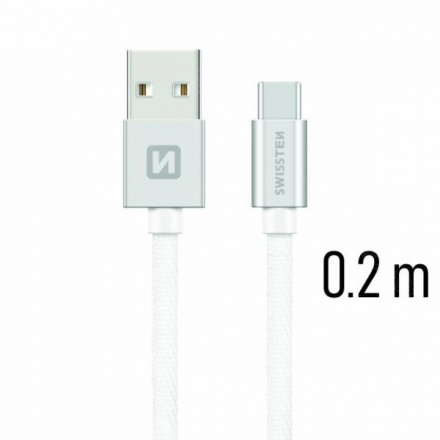 SWISSTEN TEXTILE datový kabel USB - (USB TYP C) 0.2m stříbrná 71521103