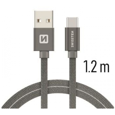 SWISSTEN TEXTILE datový kabel USB - (USB TYP C) 1.2m šedá 71521202
