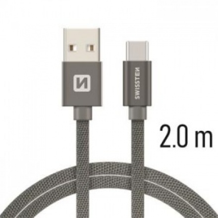 SWISSTEN TEXTILE datový kabel USB - (USB TYP C) 2m šedá