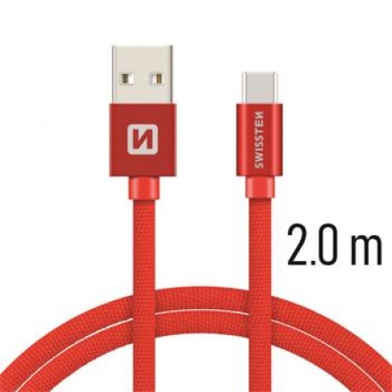 SWISSTEN TEXTILE datový kabel USB - (USB TYP C) 2m červená 71521306