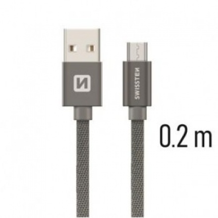 SWISSTEN TEXTILE datový kabel USB - micro USB 0.2m šedá 71522102