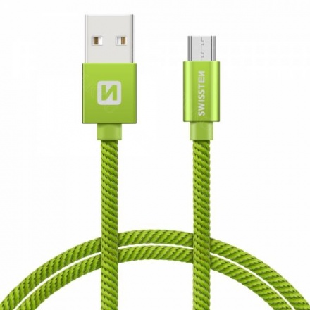 SWISSTEN TEXTILE datový kabel USB - micro USB 2m zelená