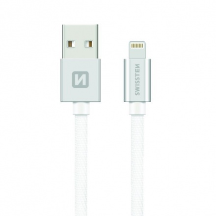 SWISSTEN TEXTILE datový kabel USB - (LIGHTNING) 0.2m stříbrná 71523103