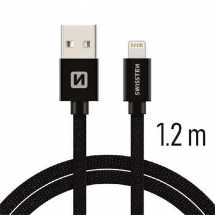 SWISSTEN TEXTILE datový kabel USB - (LIGHTNING) 1.2m černá