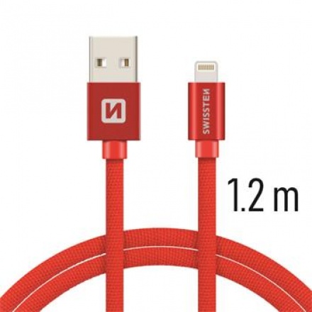 SWISSTEN TEXTILE datový kabel USB - (LIGHTNING) 1.2m červená 71523206