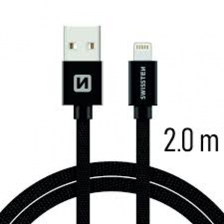 SWISSTEN TEXTILE datový kabel USB - (LIGHTNING) 2m černá