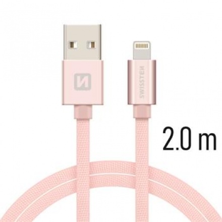 SWISSTEN TEXTILE datový kabel USB - (LIGHTNING) 2m rose gold 71523305