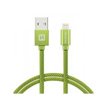 SWISSTEN TEXTILE datový kabel USB - (LIGHTNING) 1.2m zelená