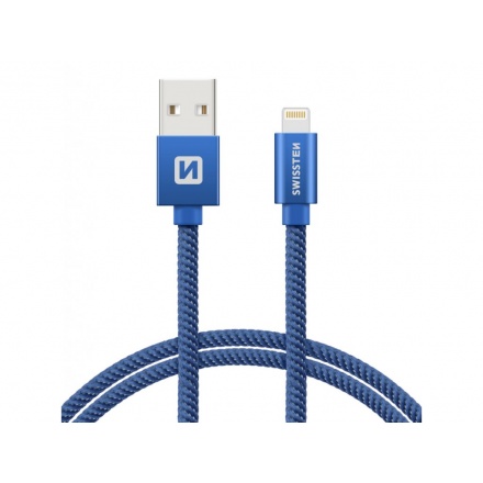 SWISSTEN TEXTILE datový kabel USB - (LIGHTNING) 1.2m modrá