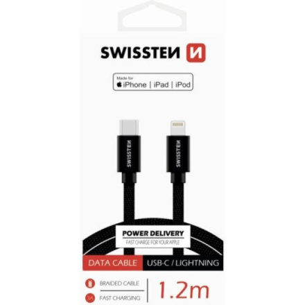 SWISSTEN DATA CABLE USB-C / LIGHTNING MFi TEXTILE 1,2M black 71526201