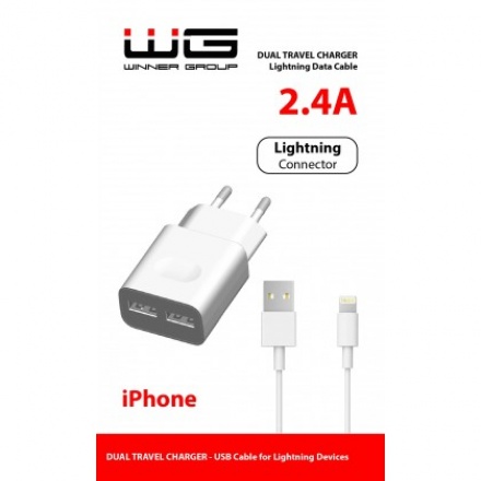 WINNER Nabíječka WG 2xUSB 2,4A + kabel Lightning MFI, bílá 5983