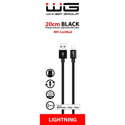 Datový kabel WG Lightning MFI-USB-20cm (Černý) 8587