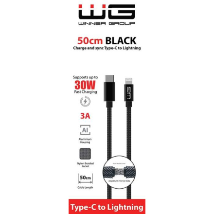 WINNER LIGHTNING/USB-C 0,5M 3A ČERNÝ DATOVÝ KABEL 11466