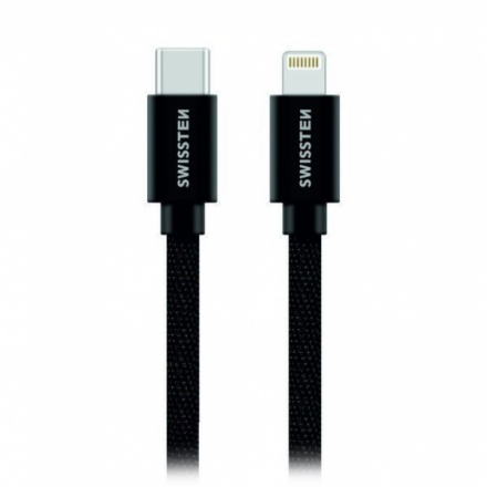 SWISSTEN TEXTILE datový kabel USB-C - (LIGHTNING) 1,2m černá 71525201