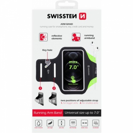 Pouzdro sportovní SWISSTEN ARMBAND CASE vel. 7,0", na ruku, černá-limetková  32903300