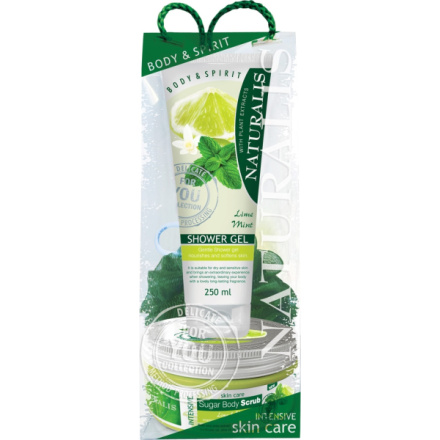 Naturalis Lime mint sprchový gel 250ml + cukrový tělový peeling 300g dárková sada