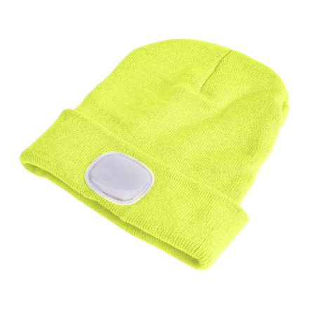 čepice s čelovkou 4x45lm, USB nabíjení, fluorescentní žlutá, univerzální velikost, 73% acryl a 27% polyester 43194