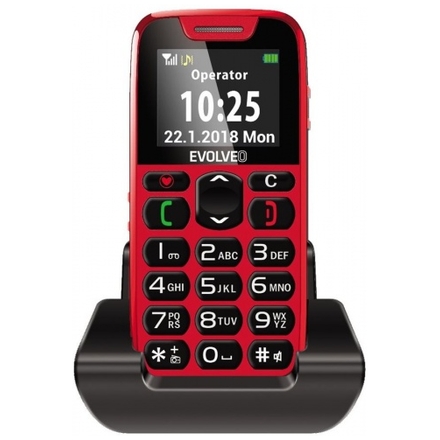 EVOLVEO EasyPhone, mobilní telefon pro seniory s nabíjecím stojánkem (červená barva), EP-500-RED
