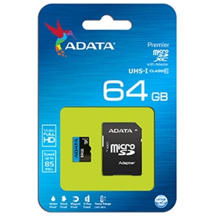 ADATA MicroSDXC 64GB UHS-I 85/25MB/s + adapter, AUSDX64GUICL10 85-RA1