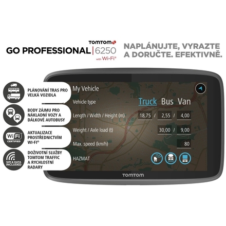 TomTom GO Professional 6250 EU, Wi-Fi, LIFETIME mapy, 1PL6.002.12