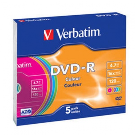 VERBATIM DVD-R 4,7 GB (120min) 16x colour slim box, 5ks/pack, 43557