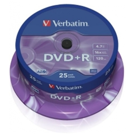 VERBATIM DVD+R(25-Pack)Spindl/MattSlvr/16x/4.7GB, 43500