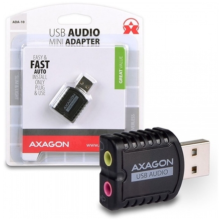 AXAGON ADA-10, USB 2.0 - externí zvuková karta MINI, 48kHz/16-bit stereo, vstup USB-A, ADA-10
