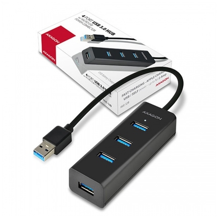 AXAGON HUE-S2B, 4x USB 3.0 CHARGING hub, micro USB nap. konektor, kabel USB-A 30cm, HUE-S2B