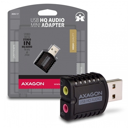 AXAGON ADA-17, USB 2.0 - externí zvuková karta HQ MINI, 96kHz/24-bit stereo, vstup USB-A, ADA-17