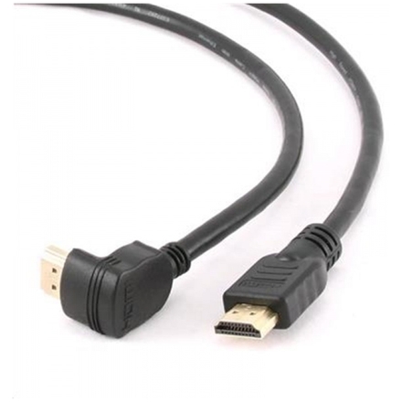 GEMBIRD Kabel HDMI-HDMI M/M 3m, 1.4, M/M stíněný, zlacené kontakty, 90° lomený, černý, CC-HDMI490-10