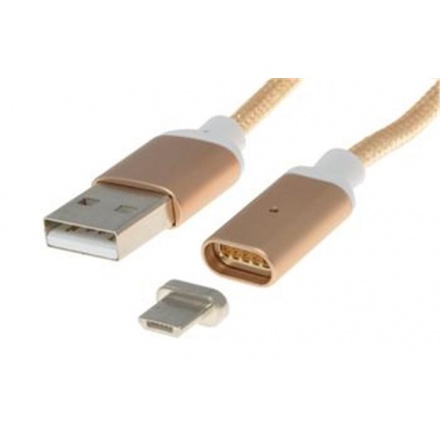 PremiumCord Magnetický micro USB 2.0, A-B nabíjecí a datový kabel 1m, zlatý, ku2m1fgo