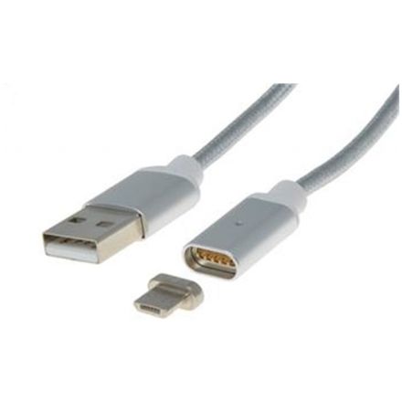 PremiumCord Magnetický micro USB 2.0, A-B nabíjecí a datový kabel 1m, stříbrný, ku2m1fgs