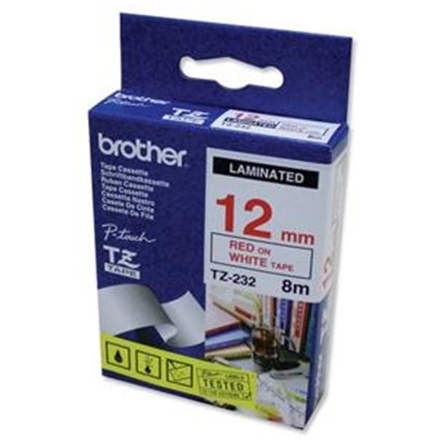 BROTHER TZE-232,  bílá/červená, 12mm, TZE232