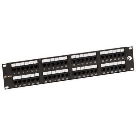 19" patch panel Solarix 48 x RJ45 CAT6 UTP 350 MHz černý 2U SX48-6-UTP-BK, 24200048