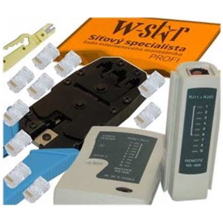 W-Star Sada nářadí pro síťaře WS193, tester UTP, kleště RJ45 RJ11, narážeč, 10x RJ45, WS193