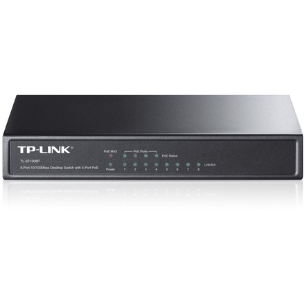 TP-Link TL-SF1008P 8x10/100 (4xPOE) 66W Desktop kovový CCTV Switch, TL-SF1008P
