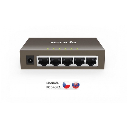 Tenda TEG1005D - 5x 10/100/1000 Mbps Kovový Switch, Fanless - bez ventilátorů, ochrana 6 kV, TEG1005D