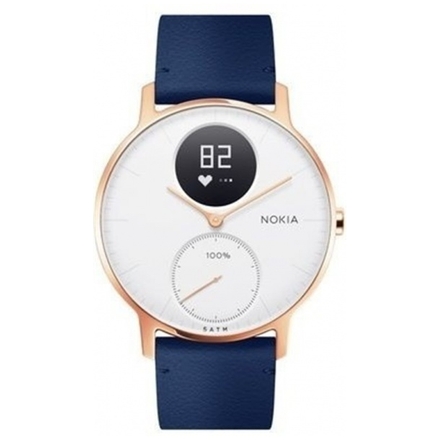 Nokia Steel HR (36mm) Rose Gold w/ Blue Leather + Grey Silicone wristband, 36white-RG-L-Blue