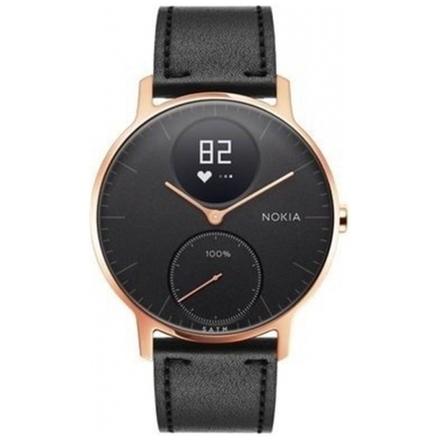 Nokia Steel HR (36mm) Rose Gold w/ Black Leather + Black Silicone wristband, 36black-RG-L-Black