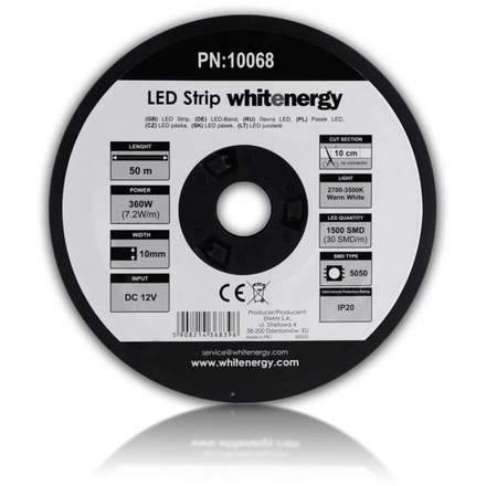 WHITENERGY WE LED páska 50m SMD5050 7.2W/m 10mm teplá bílá, 10068