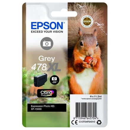 Epson Singlepack Grey 478XL Claria Photo HD Ink, C13T04F64010 - originální
