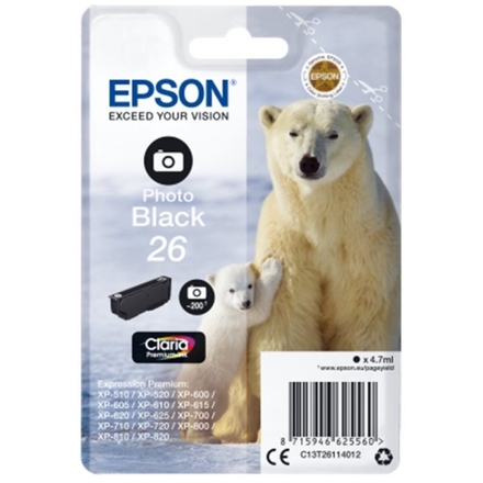 Epson Singlepack Photo Black 26 Claria Premium Ink, C13T26114012 - originální
