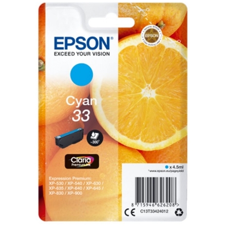 Epson Singlepack Cyan 33 Claria Premium Ink, C13T33424012 - originální