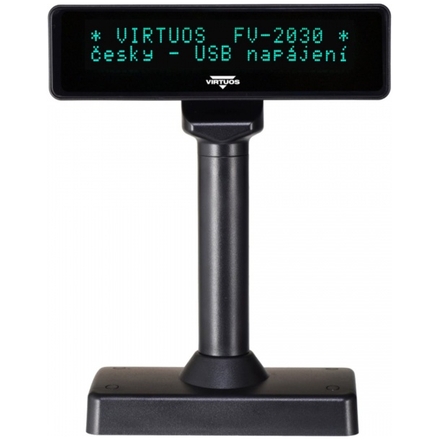 VIRTUOS VFD zák.displej FV-2030B 2x20, 9mm,USB, černý, EJG1003
